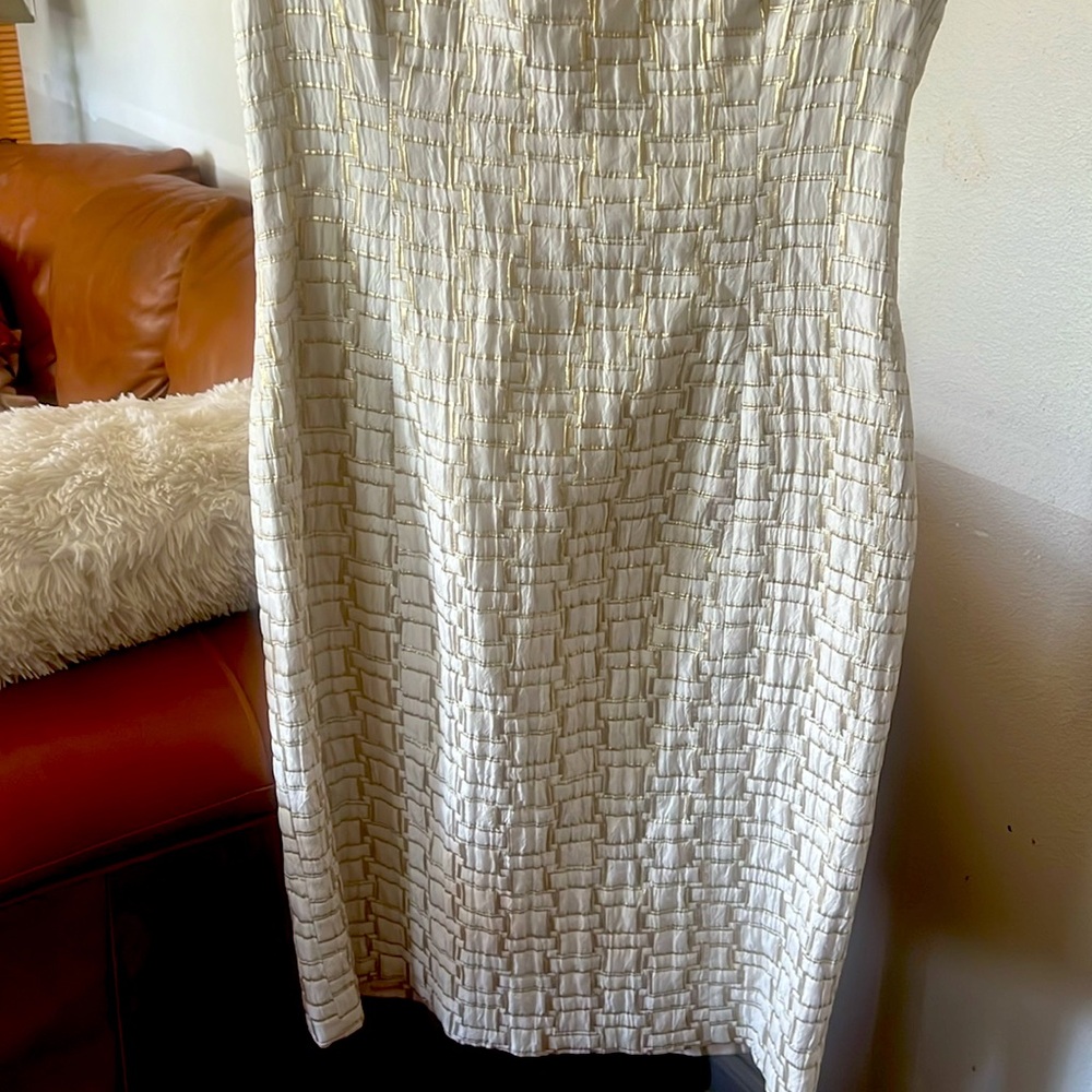 Lauren Ralph Lauren Ivory/Gold Metallic Formal Sheath Dress NWOT - Picture 5 of 9